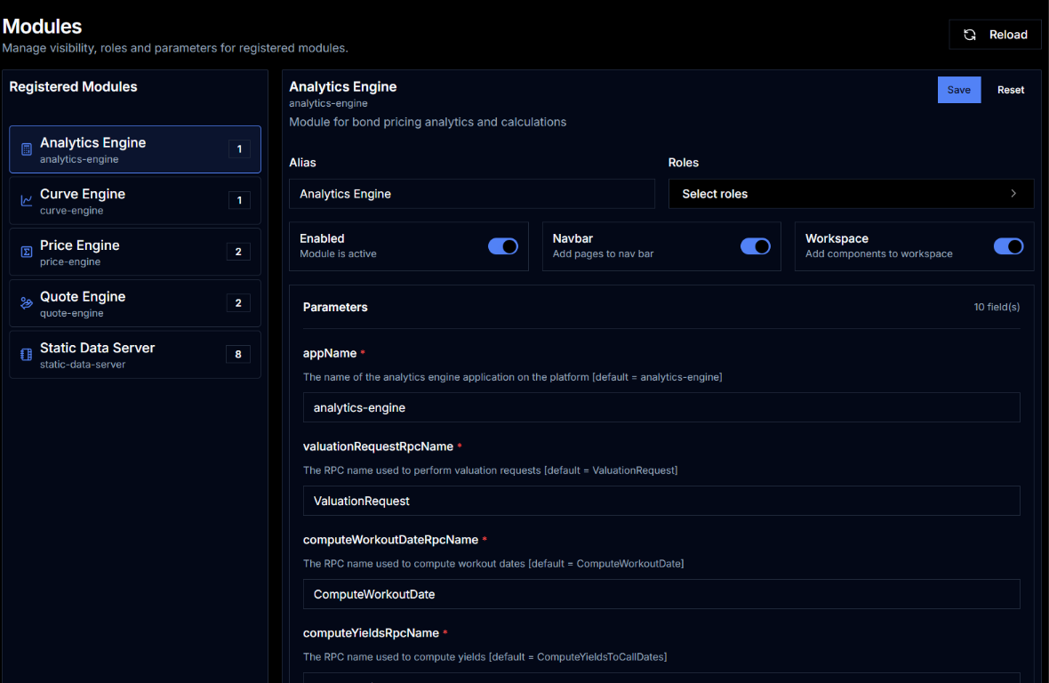 analytics engine module configuration