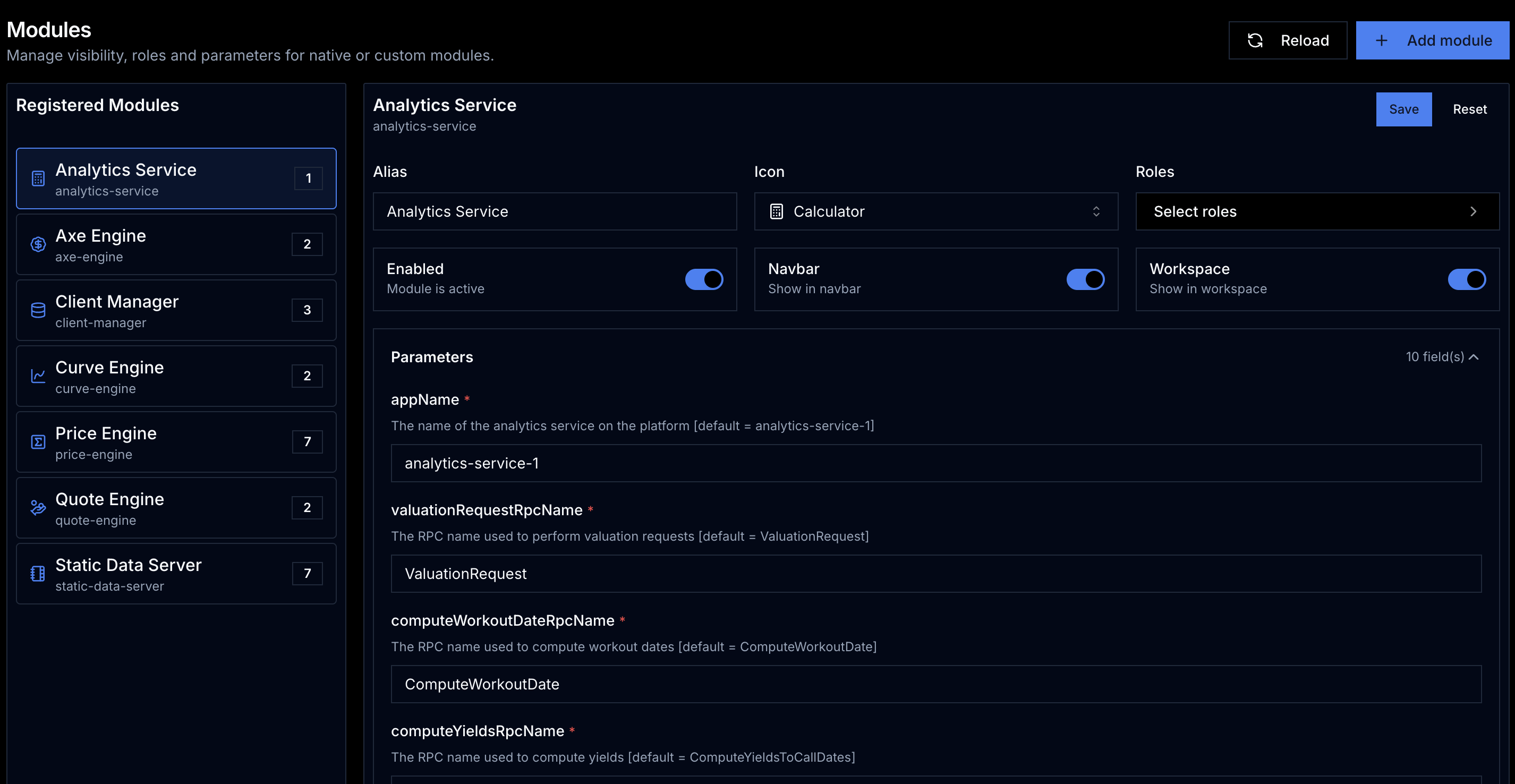 analytics service module configuration